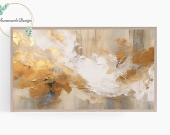 Samsung Frame TV Art, Abstract Art, Beige and Gold, Neutral Tone, Acrylic Painting, Modern Frame TV Art, Digital Download