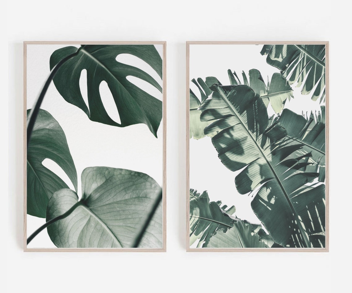 Tropical Leaf Wall Art Set of 2 Prints Botanical Wall Art Etsy