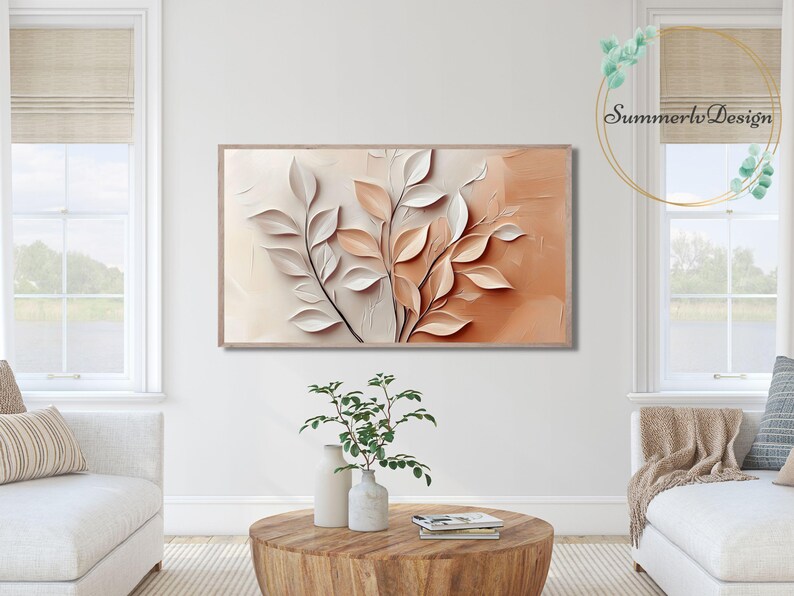 Frame TV Art 3D Fall Painting, Autumn Leaves 3D Modern Painting