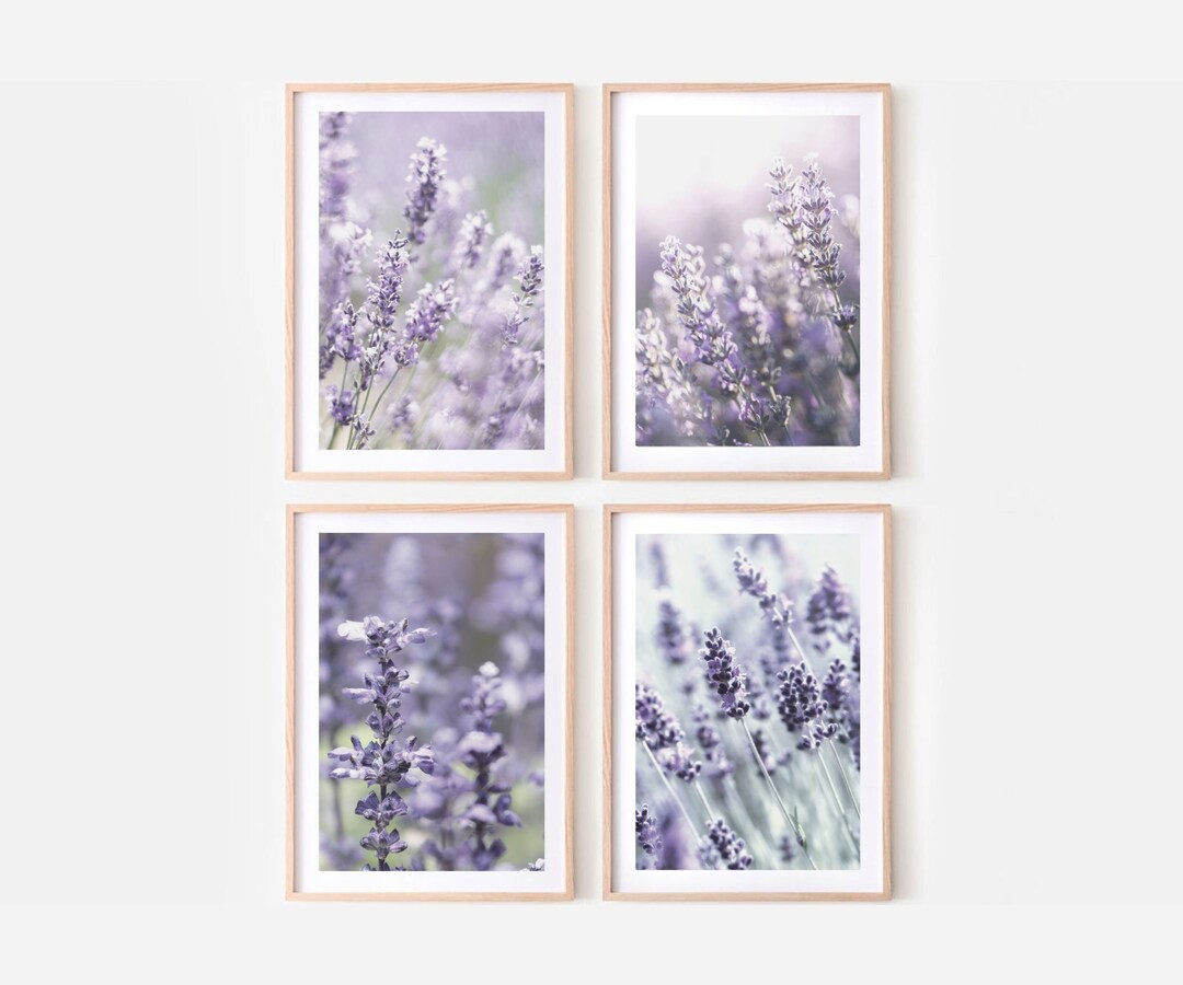 Lavender Wall Art Set of 4 Prints, Purple Wildflower Print Set of 4 ...