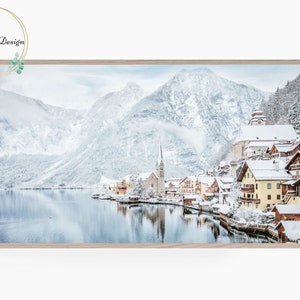 Samsung Frame TV Art, Winter Decor, Snowy Hallstatt, Frame TV Art, Winter Landscape, Digital Art for Frame TV, Christmas Decor