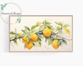 Frame TV Art Fruit, Lemons, Watercolor Painting, Farmhouse Decor, Citrus Fruit, Lemon Tree, Samsung Frame TV Art, Digital Download