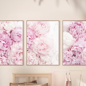 Peony Wall Art Set of 3 Prints, Pink Flower Prints 3 Piece Wall Art ...
