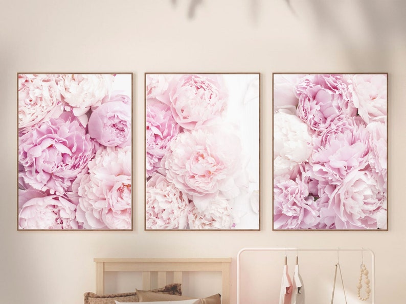 Peony Wall Art Set of 3 Prints, Pink Flower Prints 3 Piece Wall Art ...