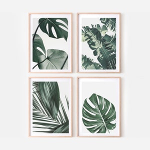 Tropical Leaf Wall Art Set of 4 Prints, Botanical Wall Art, Tropical Wall Art Gallery Print Set of 4, Monstera Leaf, Banana Leaf prints