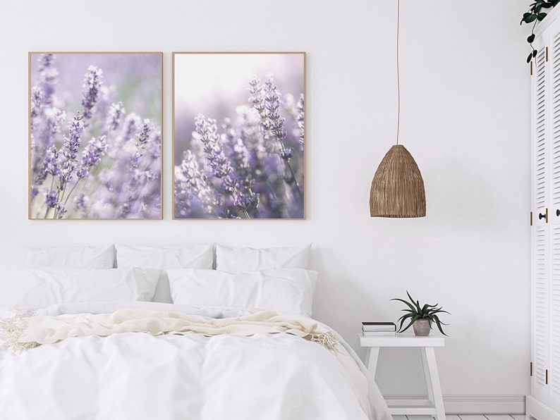 Conjunto de arte mural de lavanda de 2 grabados, conjunto de estampado de flores silvestres púrpuras de 2, arte imprimible de la pared de flores botánicas / DESCARGA DIGITAL imagen 5