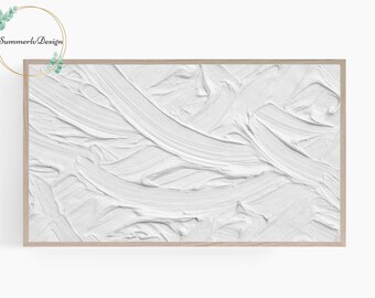 Samsung Frame TV Art Abstract, Modern Texture Wall Paint, Minimalist, Three-Dimensional, White Drawing, Digital Art for TV
