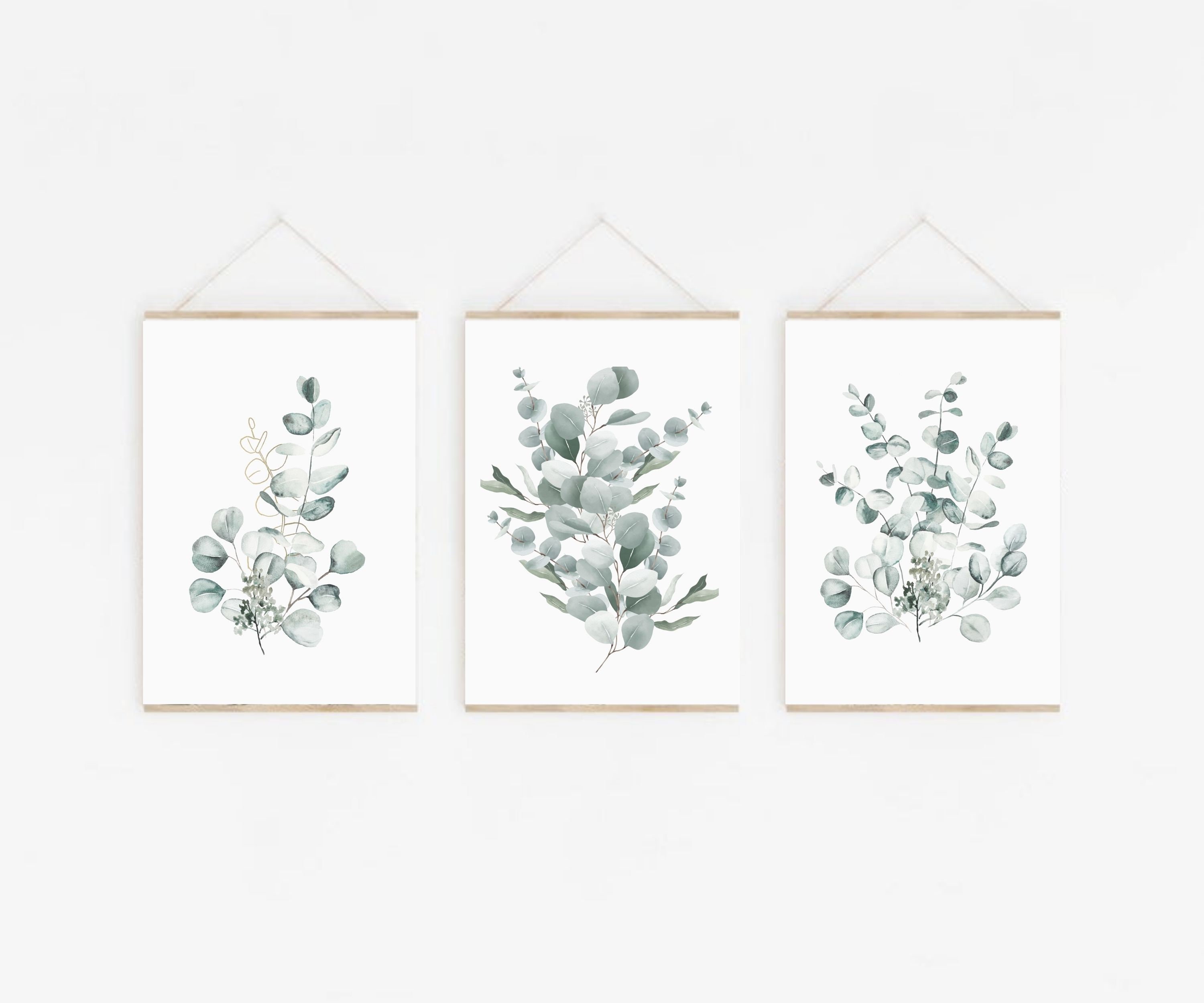 Eucalyptus Wall Art Set of 3 Prints Printable Botanical Wall Etsy