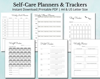 Self care planner bundle printable, meal planner, fitness planner, weight loss tracker, sleep tracker, habit tracker, printable planner set