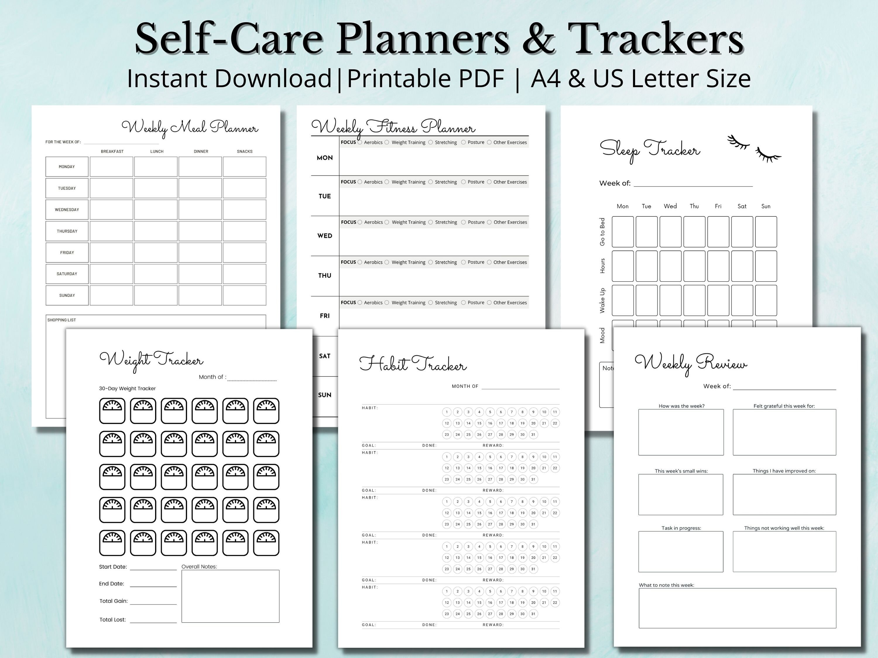 Self Care Planner Bundle Printable Meal Planner Fitness Etsy Self Care Planner Bundle Printable Meal Planner Fitness Etsy