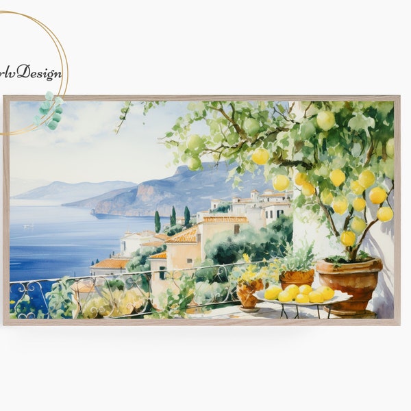 Frame TV Art Amalfi Coast with Lemons, Italy Frame TV Art, Vintage Painting, Farmhouse Decor, Summer Travel, Digital Art for Frame TV