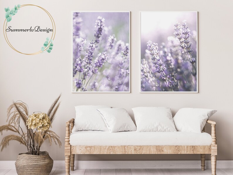 Conjunto de arte mural de lavanda de 2 grabados, conjunto de estampado de flores silvestres púrpuras de 2, arte imprimible de la pared de flores botánicas / DESCARGA DIGITAL imagen 3