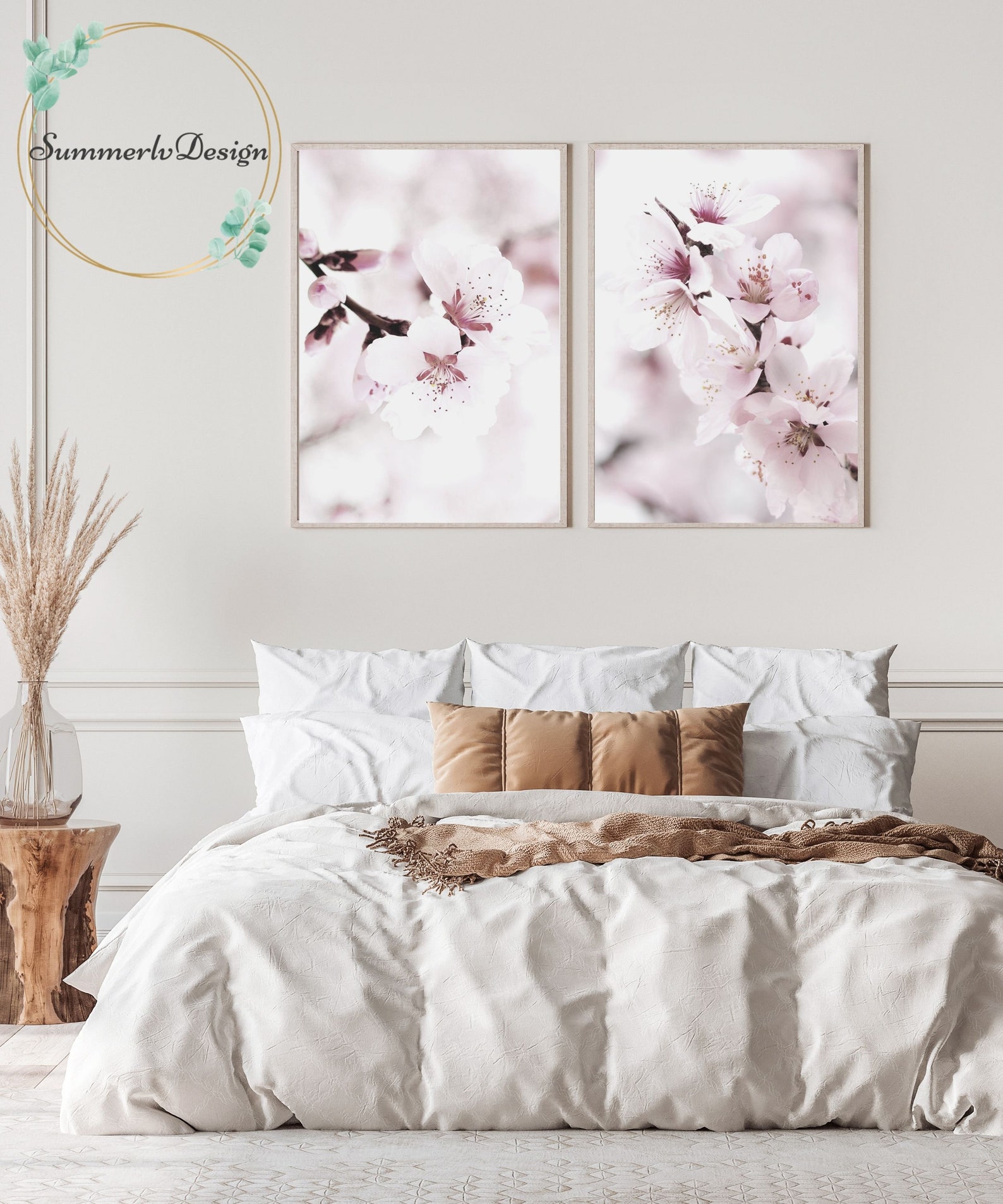 Wildflower Wall Art Set of 3 Prints, Pink Flower Prints 3 Piece Wall ...