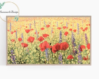Samsung Frame TV Art, Wildflower Field, Floral Oil Painting, Spring Flowers, Frame TV Art, Digital Download