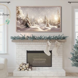 Samsung Frame TV Art, Vintage Christmas Painting, Winter Forest, Snowy ...