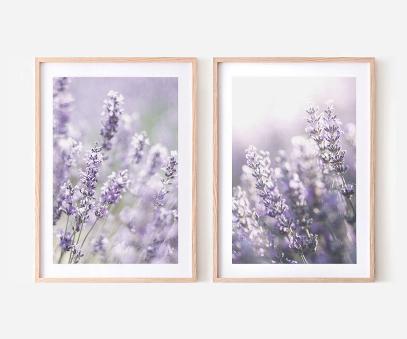 Conjunto de arte mural de lavanda de 2 grabados, conjunto de estampado de flores silvestres púrpuras de 2, arte imprimible de la pared de flores botánicas / DESCARGA DIGITAL imagen 1