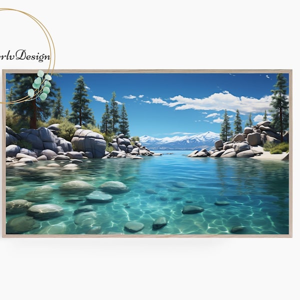 Samsung Frame TV Art, Summer in Lake Tahoe, Frame TV Art Lake, Mountain Lake Landscape, Summer Travel, Digital Art for Frame TV
