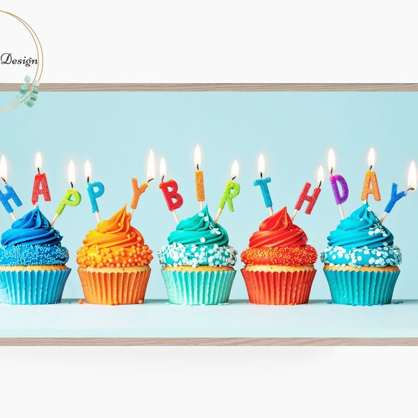 Samsung Frame TV Art, Birthday Party, Cupcakes, Frame TV Art, Happy Birthday, Samsung Art TV, Digital Download