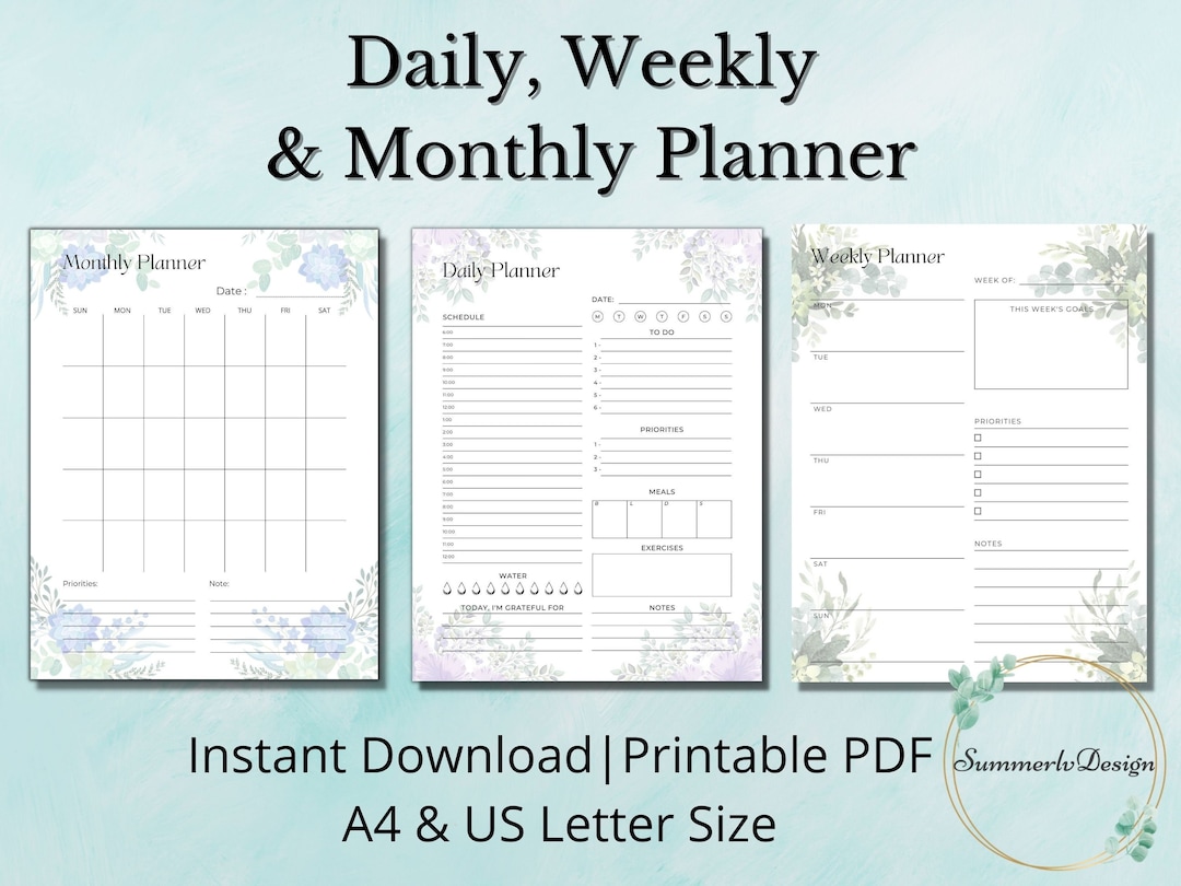 Daily Planner Weekly Planner Monthly Planner Printable - Etsy