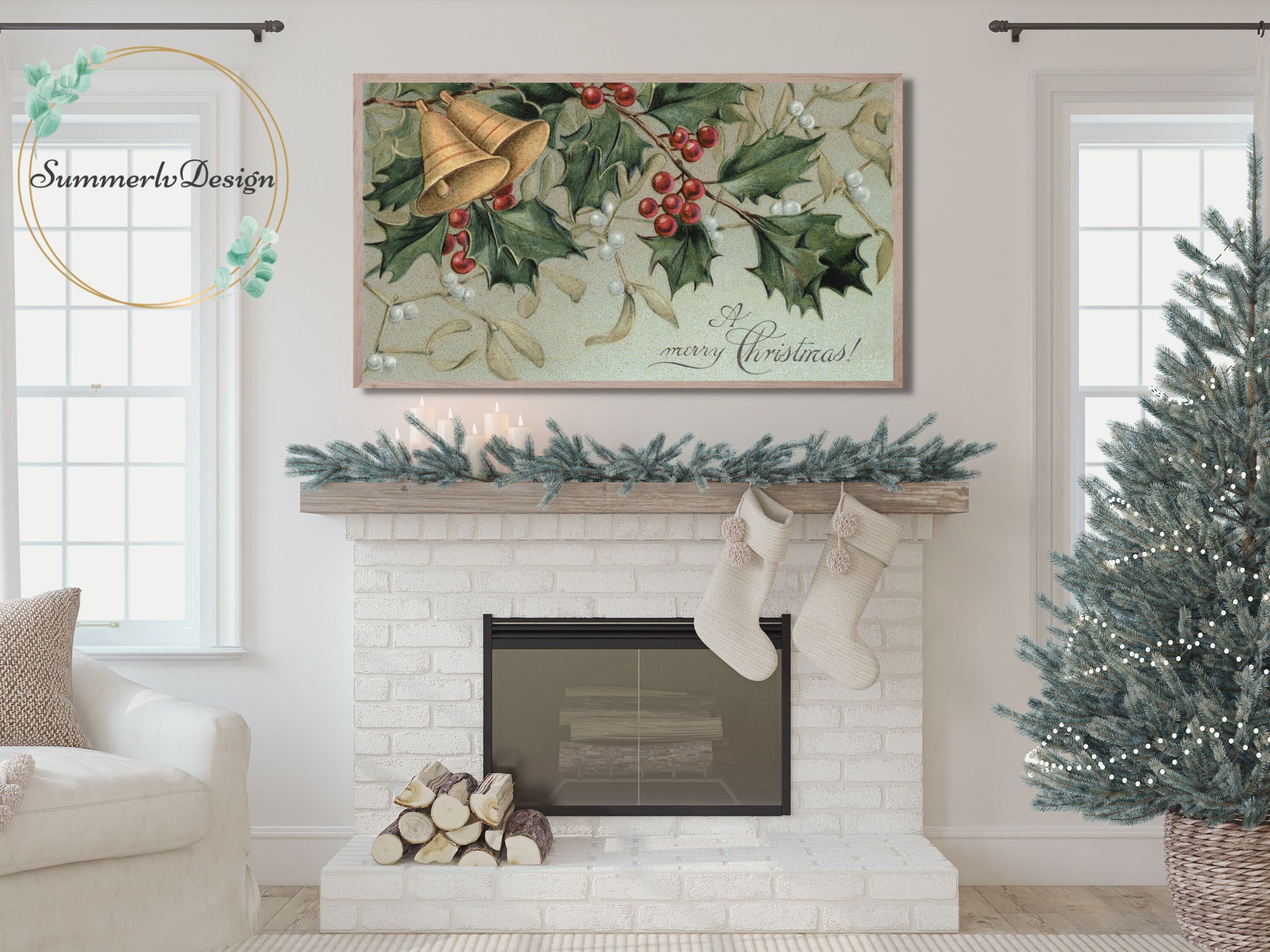 Samsung Frame TV Art Vintage Christmas Frame TV Art Merry - Etsy