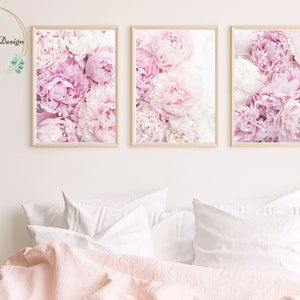 Peony Wall Art Set of 3 Prints, Pink Flower Prints 3 Piece Wall Art ...