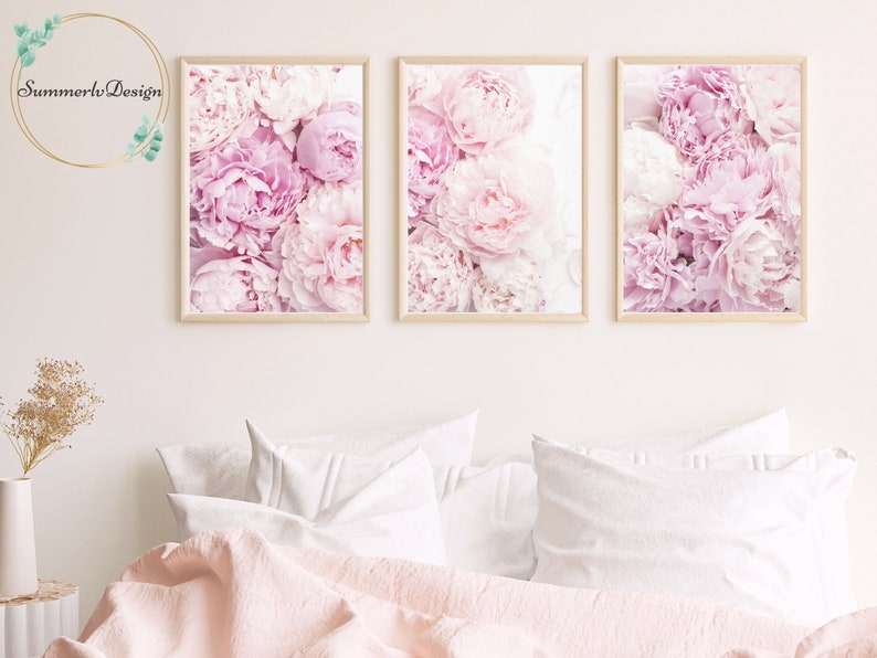Peony Wall Art Set of 3 Prints, Pink Flower Prints 3 Piece Wall Art ...