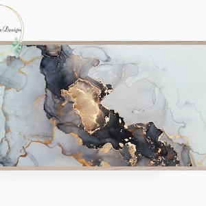 Samsung Frame TV Art, Abstract Luxury Fluid Art, Ink Painting, Black and Gold, Modern Frame TV Art, Digital Download