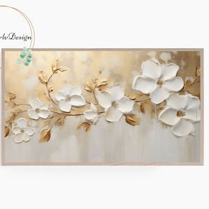 Samsung Frame TV Art 3D Textured Flowers, Golden Floral Textured Oil Painting, Spring Frame TV Art, Digital Download