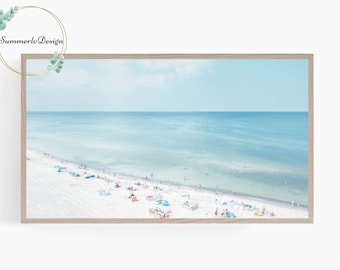 Samsung Frame TV Art, Summer Beach, Pastel Ocean, Seascape Frame TV Art, Aerial Beach View, Coastal TV Art, Digital Download