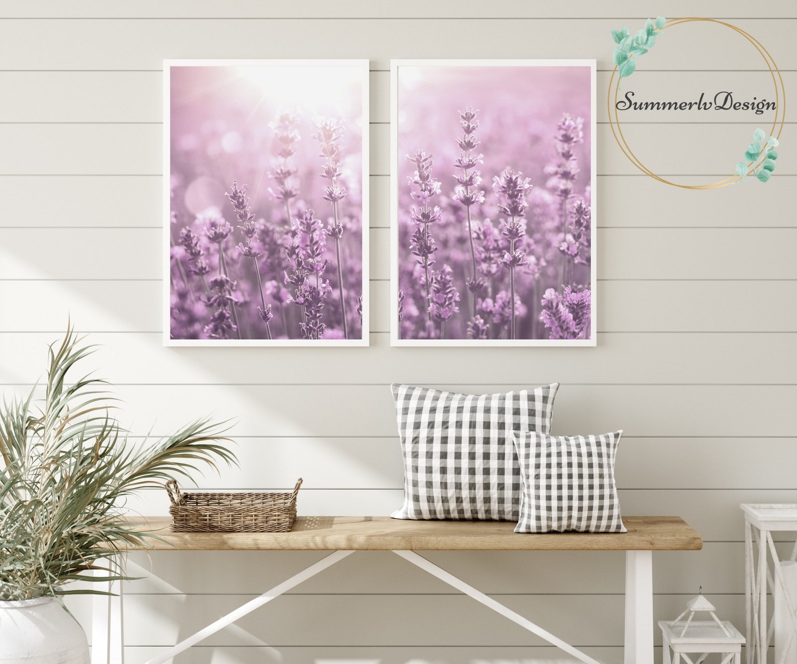Lavender wall art set of 2 prints purple wildflower print set Etsy