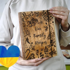 Personalized Recipe Book, Wooden Recipe Book, A5 Recipes Wood Custom Cookbook, Personalized Gift Mothers Day, Blank Cookbook