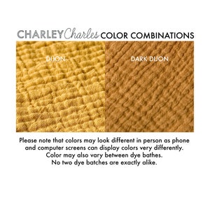 These Charley Charles brand cotton towels are reversible with a different color of muslin gauze on each side. Many color combinations available. Made of soft absorbent natural double gauze fabric, also called bubble gauze. 3 sizes available any use