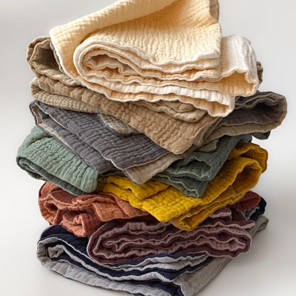 Gauze Towels - 100% Cotton 4 Ply Muslin, Many Sizes & Colors, Layered Fabric, Fast Drying, Eco Friendly, Solid Color or Reversible