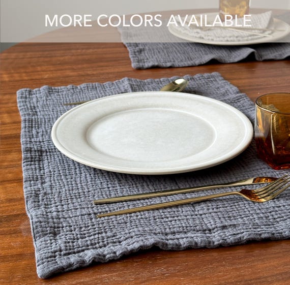 Gauze Placemat - 100% Cotton 4 Ply Muslin, Size 14"X20", MANY COLORS AVAILABLE, Washable + Reusable, No Ironing Necessary, Protects Table