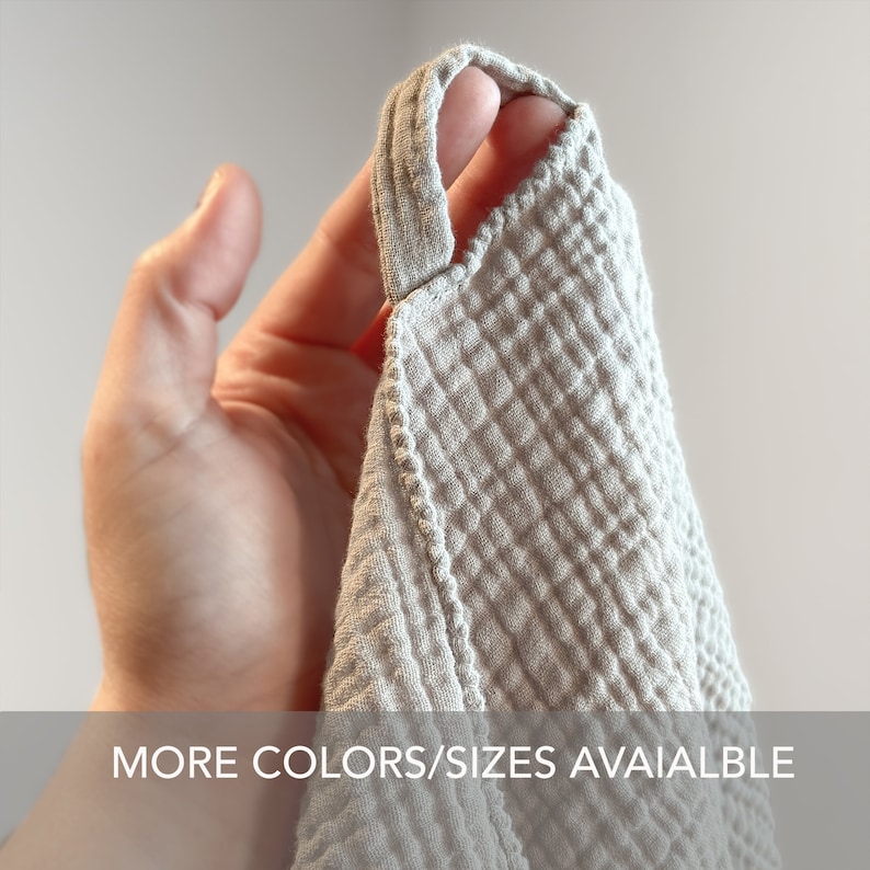 TOWEL WITH LOOP For Hanging / Thin Very Lightweight Gauze / 3 Sizes Available / Soft Cotton Muslin / Minimalist Simple Style Crinkle Texture image 8