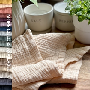 THICK 4 Layer Gauze Kitchen TOWEL-  / Hand Towel 16X26 / Best Kitchen Towel, Crinkle Cotton Tea Towel, Neutral Color Dish Towel