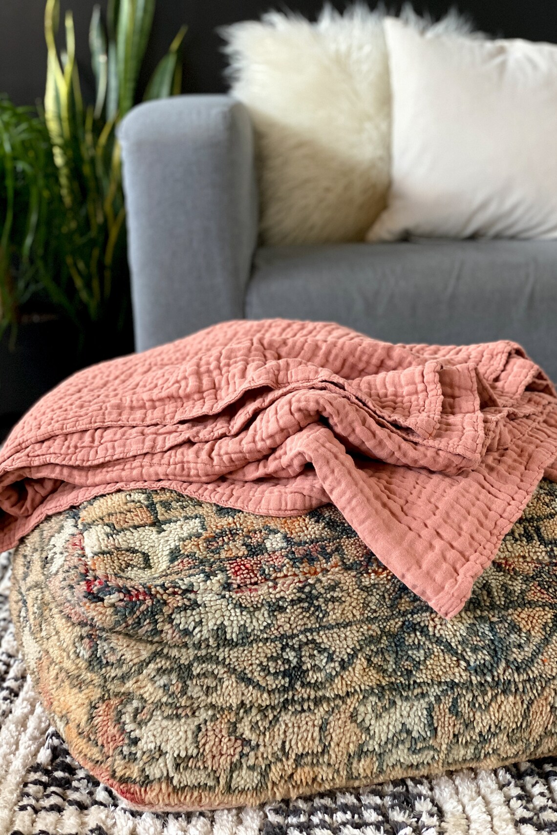 Thick Cotton Muslin Gauze Throw Blanket / Twin DUSTY BLUSH Etsy