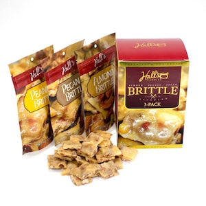 Hall&#39;s Assorted Brittle Variety Pack, 3.5 Oz Bags (Pack of 3), Peanut Brittle - Almond Brittle - Pecan Brittle