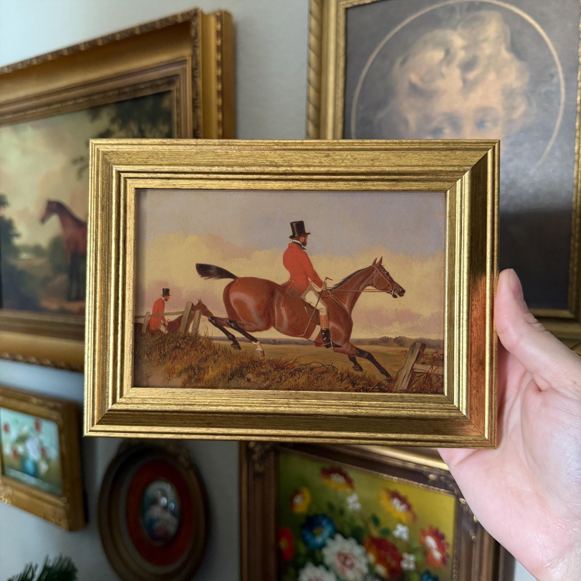 Vintage Inspired equestrian english man riding a horse in landscape art Print gallery wall