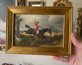 Vintage Man riding a Horse fox hunt scene Art Print gallery wall Vintage painting, nursery wall decor, antique wall art, room art