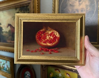 Vintage Style Pomegranate Still Life Art Print in Gold Frame (4x6)