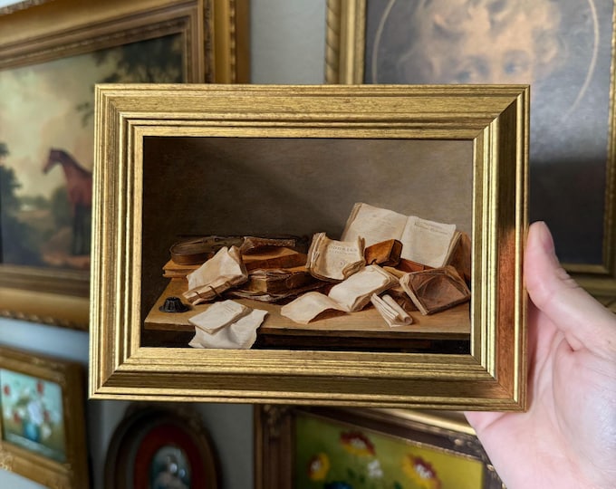 Vintage Inspired Books Art Print in Gold Frame (4x6)
