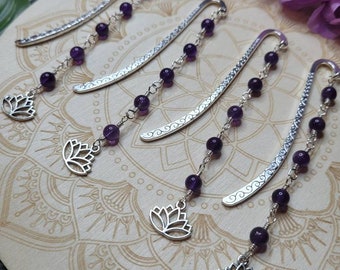 Amethyst bookmark with lotus charm