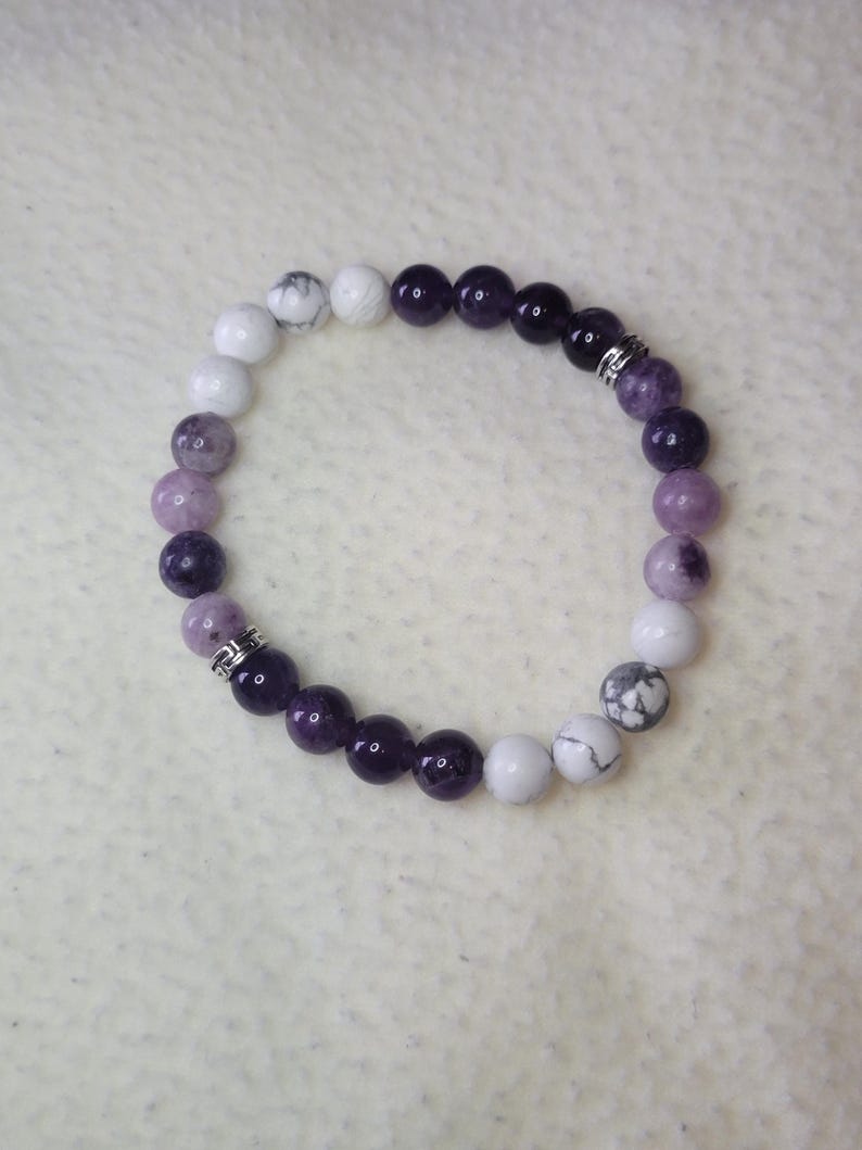 Calm and Stress Relief Intention Bracelet with Amethyst, Howlite, and Lepidolite image 4