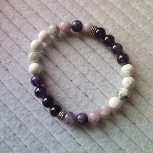 Calm and Stress Relief Intention Bracelet with Amethyst, Howlite, and Lepidolite image 2
