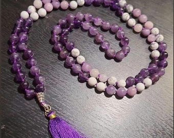 Calm and Stress Relief Mala with Amethyst, Lepidolite and Howlite