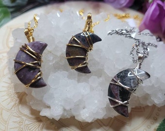 Ocean Jasper wire wrapped moon pendant / necklace