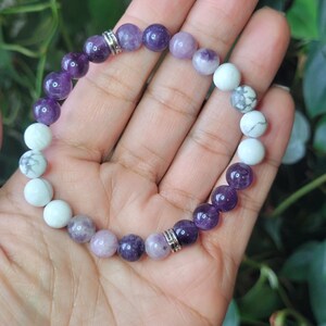 Calm and Stress Relief Intention Bracelet with Amethyst, Howlite, and Lepidolite image 3
