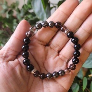 Protection and Shielding Bracelet with Black Obsidian, Smoky Quartz, and Hematite