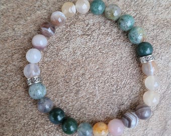 Growth and New Beginnings Intention Bracelet with Moss Agate, Flower Agate and Botswana Agate